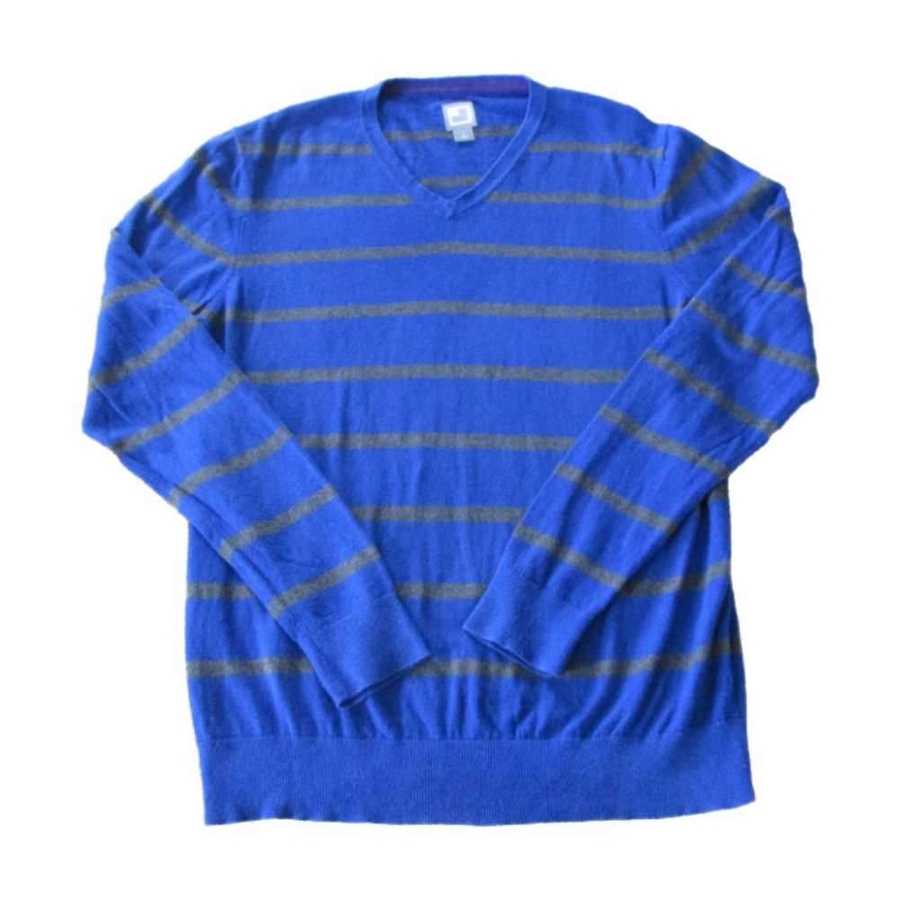 JCPenney Pullover V Neck Sweater Womens Small Blue Striped Long Sleeve Shirt Top